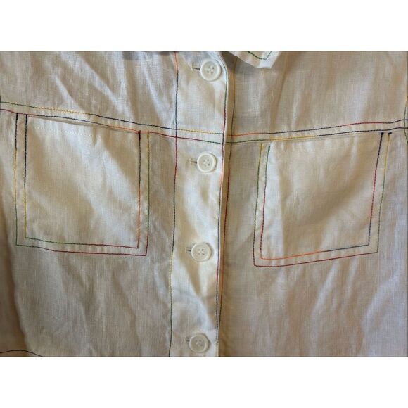 For Cynthia 100% Linen Button Up White Top Ruffled Hem NWT Size PS (6203) - Picture 3 of 7